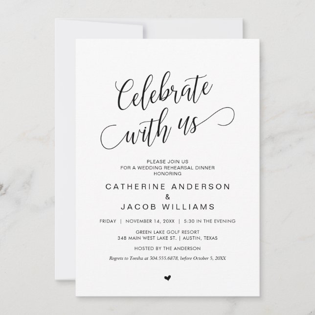 Wedding Rehearsal Dinner, Simple Classy Black, Inv Invitation (Front)