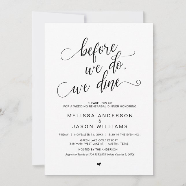 Wedding Rehearsal Dinner, Simple Classy Black, Invitation (Front)