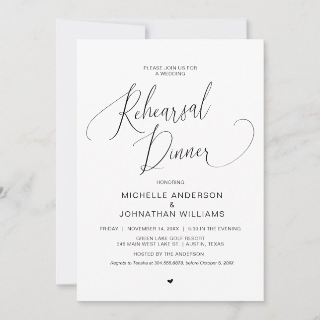 Wedding Rehearsal Dinner, Simple Modern Black Invi Invitation (Front)