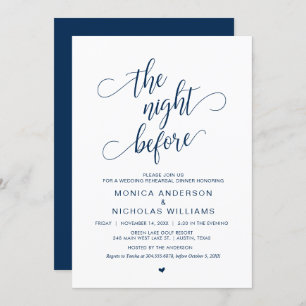 Wedding Rehearsal Dinner, Simple Navy Blue Script Invitation