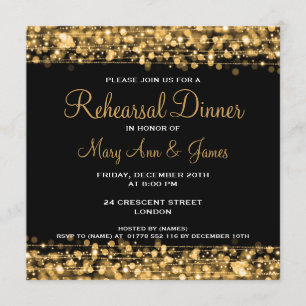 Wedding Rehearsal Dinner Sparkles Gold Invitation