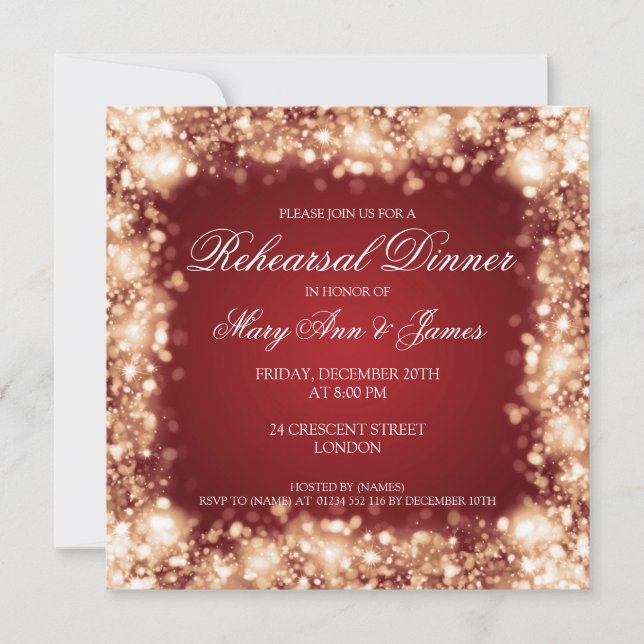 Wedding Rehearsal Dinner Sparkling Lights Gold Invitation (Front)