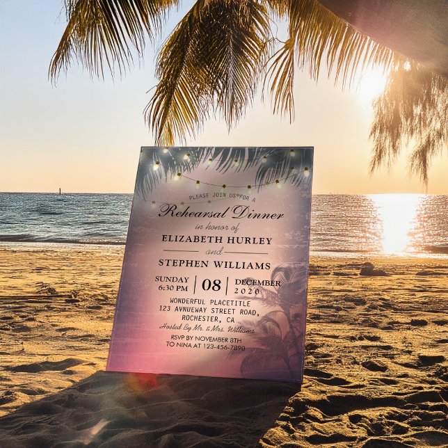 Wedding Rehearsal Dinner Summer Palm Trees Lights Invitation (Creator Uploaded)