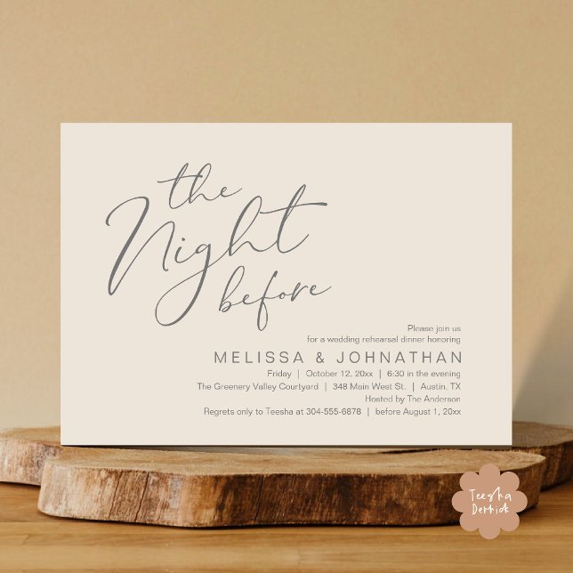 Wedding Rehearsal Dinner The Night Before  Invitation (The Night Before Romantic Modern Wedding Rehearsal Dinner Aesthetic Invites PDF Classy Cream Grey)