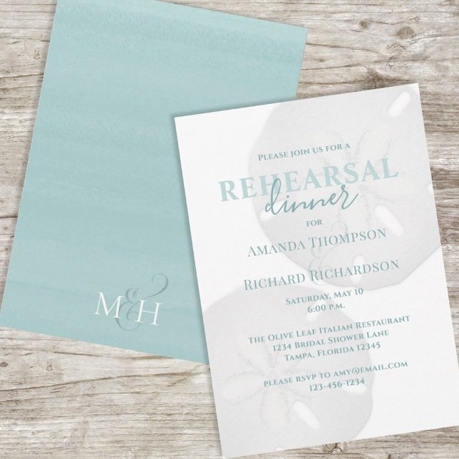 Wedding Rehearsal Dinner Turquoise Sand Dollar  Invitation (Creator Uploaded)