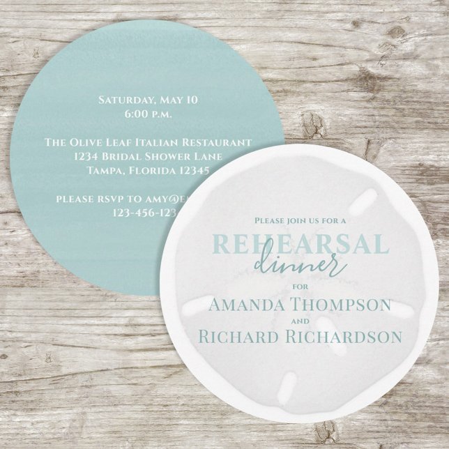 Wedding Rehearsal Dinner Turquoise Sand Dollar Invitation (Creator Uploaded)