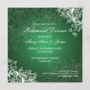 Wedding Rehearsal Dinner Vintage Swirls Green Invitation