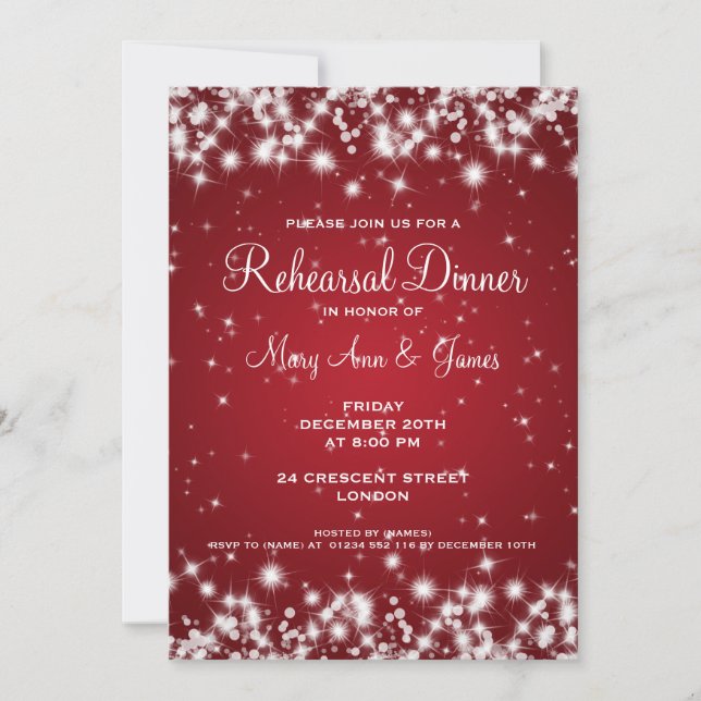 Wedding Rehearsal Dinner Winter Sparkle Red Invitation (Front)