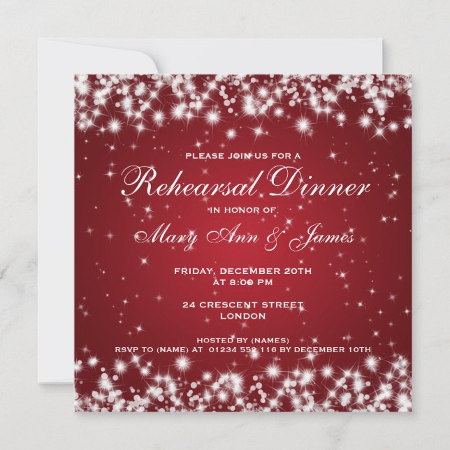 Wedding Rehearsal Dinner Winter Sparkle Red Invitation (Front)