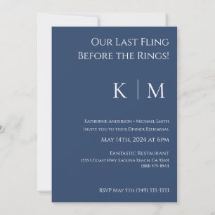 Wedding Rehearsal Invitation-Dark Blue and White- Invitation