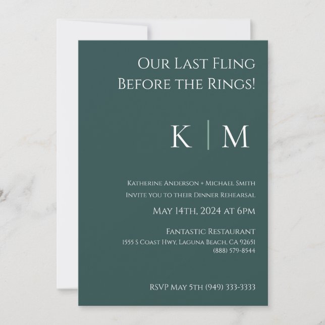Wedding Rehearsal Invitation-Emerald Green Invitation (Front)