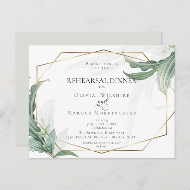 Wedding Rehearsal | Modern Elegant Tropical Leaves Invitation (Front/Back)