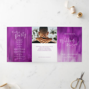 Wedding renewal ceremony modern abstract art mauve Tri-Fold programme