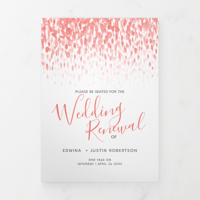 Wedding renewal ceremony program coral program Tri-Fold programme (Cover)