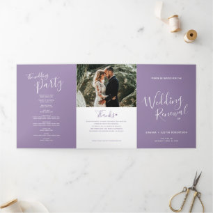 Wedding renewal ceremony purple and white program Tri-Fold programme