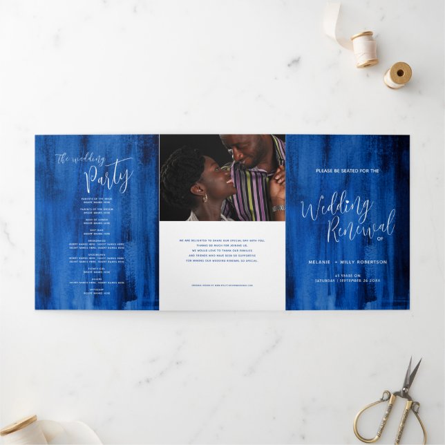 Wedding renewal ceremony sapphire blue abstract Tri-Fold programme (Outside)