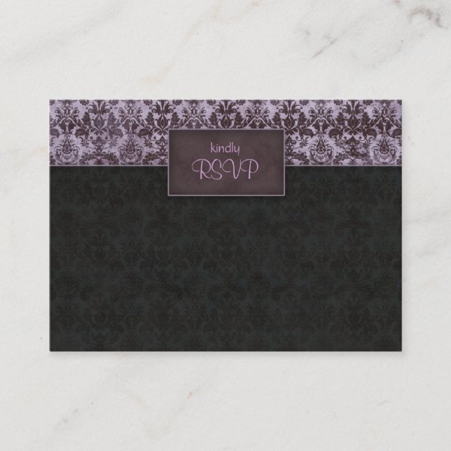 Wedding reply card damask purple black (Front)