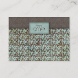 Wedding reply card damask turquoise blue brown