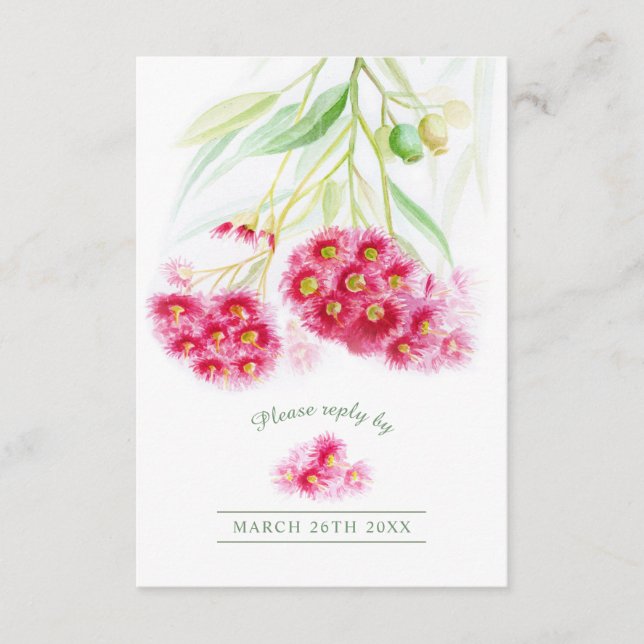 Wedding reply red pink eucalyptus enclosure card (Front)