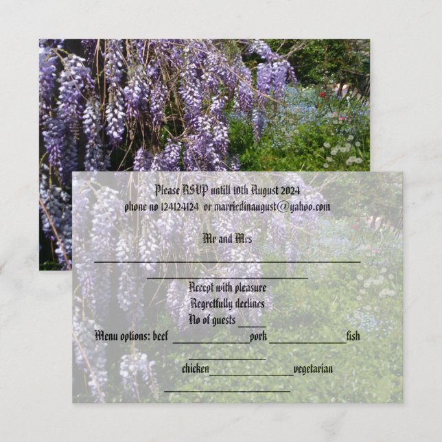 Wedding Response Card Wisteria violet green (Front/Back)