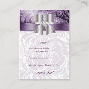 Wedding Response Cards Floral Leaf Purple Bow