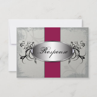 Wedding Response RSVP Card - Cherry Red Slate Grey