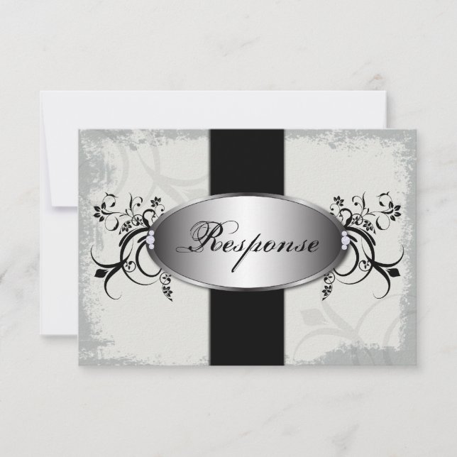 Wedding Response RSVP Card Diamond Black White (Front)