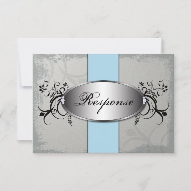 Wedding Response RSVP Card Light Blue Slate Grey (Front)