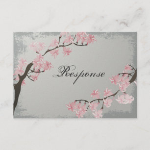 Wedding Response RSVP Card - Pink Cherry Blossom
