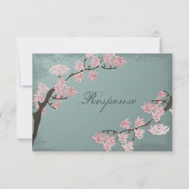 Wedding Response RSVP Card - Pink Cherry Blossom (Front)