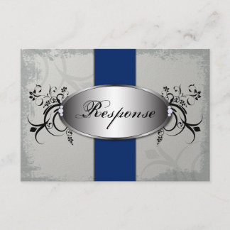 Wedding Response RSVP Card Royal Blue Slate Grey