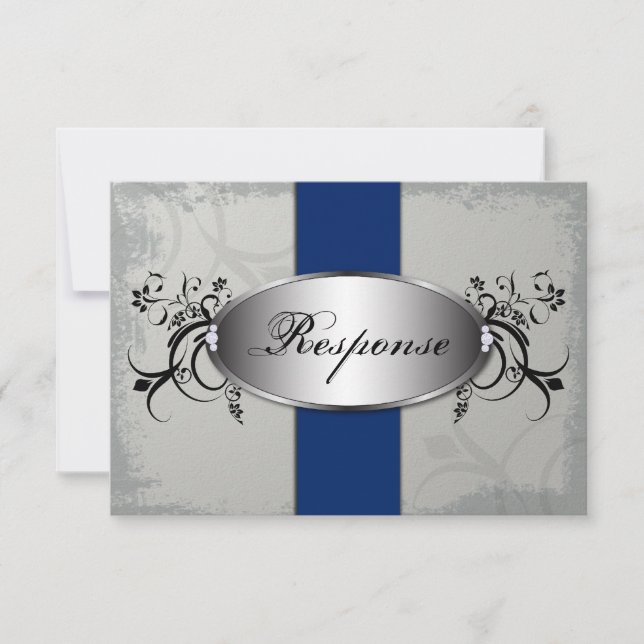 Wedding Response RSVP Card Royal Blue Slate Grey (Front)