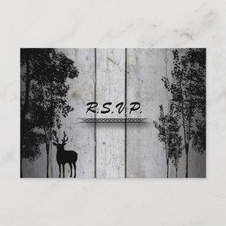 Wedding Response RSVP Card Rustic Board Deer Trees