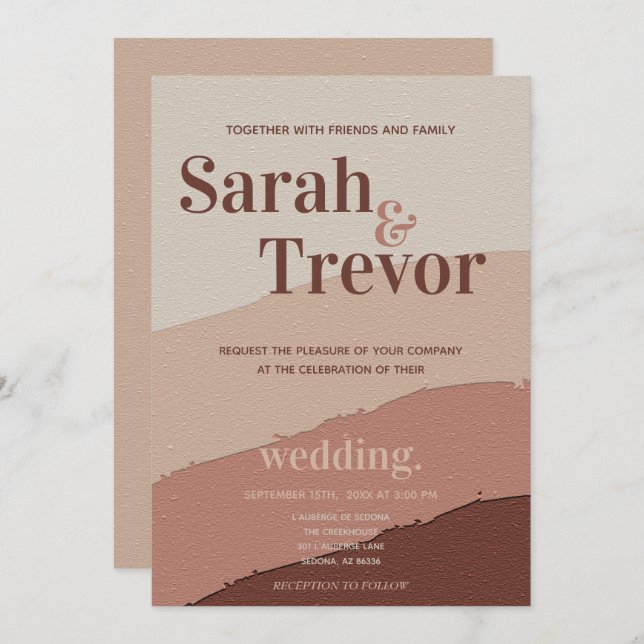 Wedding Retro Dusty Rose Paint Strokes  Invitation (Front/Back)
