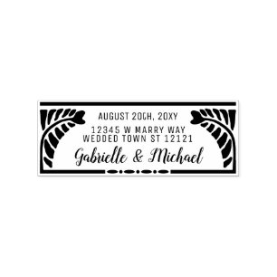 Wedding Return Address Botanical Ferns Name + Date Rubber Stamp