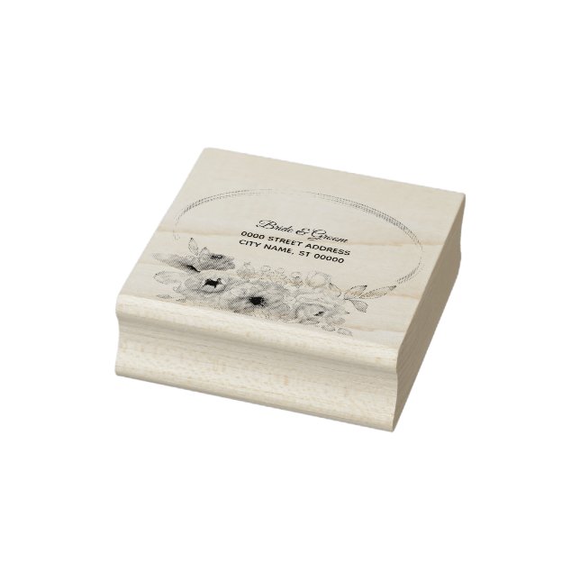 Wedding Return Address Floral Frame Elegant Rubber Stamp (Stamp)