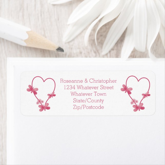 Wedding Return Address Label Pink Hearts (Insitu)