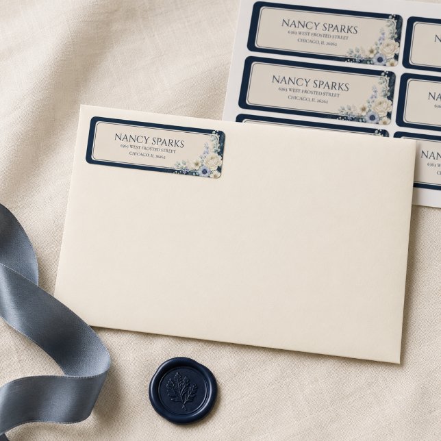 Wedding Return Address Labels | Blue Ivory Winter  (Creator Uploaded)