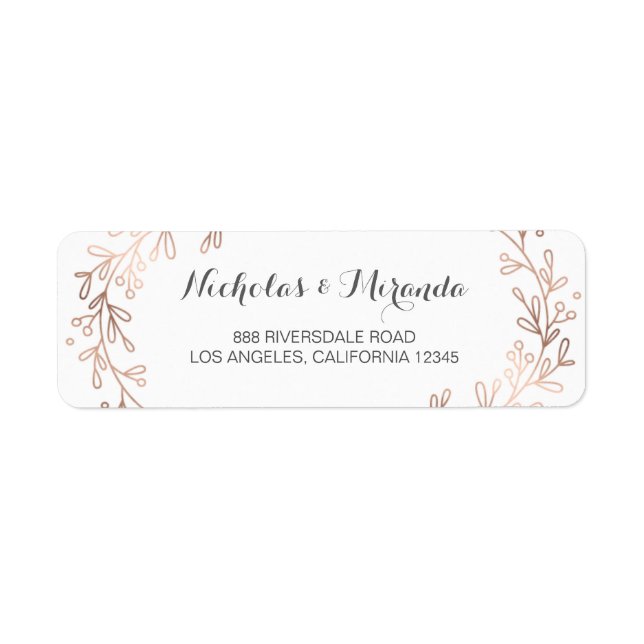 wedding return address labels, laurel, rose gold (Front)