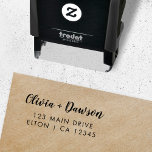 Wedding Return Address | Modern Minimalist Script Self-inking Stamp<br><div class="desc">Simple,  stylish couple return address stamp in a modern minimalist design style with an elegant natural script typography in classic black and white,  with an informal handwriting style font. The text can easily be personalised for a super unique stamp for your wedding day or everyday use!</div>