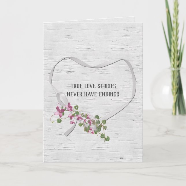 Wedding Ribbon Heart On Birch Card (Front)