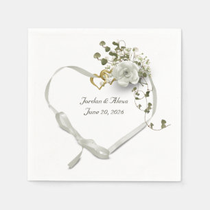 wedding ribbon heart with rose ivy bouquet napkin