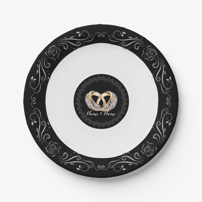 Wedding Ring Custom Name 7" Paper Plates (Front)