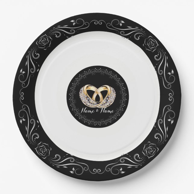 Wedding Ring Custom Name 9" Paper Plates (Front)
