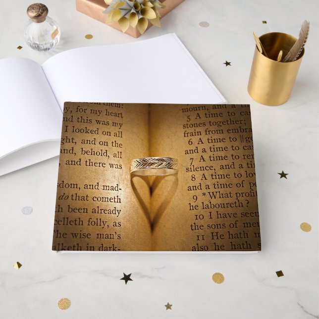 Wedding Ring Heart Shadow On Bible  Guest Book (Front Open)