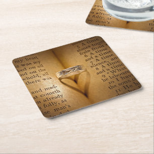 Wedding Ring Heart Shadow On Bible  Square Paper Coaster