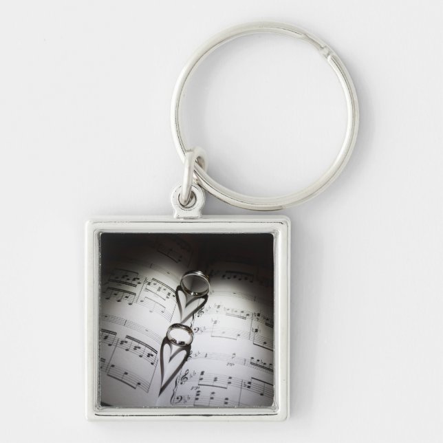 Wedding Ring Hearts Music Key Ring (Front)