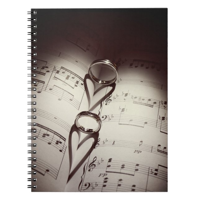 Wedding Ring Hearts Music Spiral Notebook (Front)