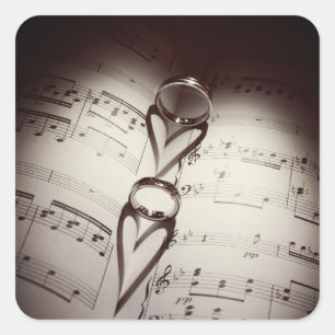 Wedding Ring Hearts Music Square Sticker