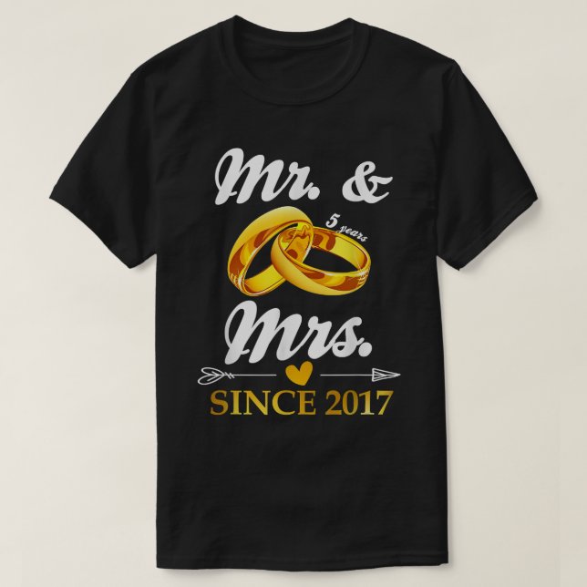Wedding Ring Married Mr & Mrs Since 2017 Couple 5  T-Shirt (Design Front)